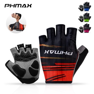 Phmax ถุงมือขี่จักรยาน ระบายอากาศ ทนต่อการสึกหรอ จักรยานเสือภูเขา ถุงมือครึ่งนิ้ว ถุงมือจักรยาน