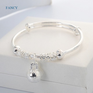 Fancyqube กําไลข้อมือ เงินแท้ 925 จี้กระดิ่งกลวง ปรับได้ เครื่องประดับแฟชั่น สําหรับผู้หญิง ของขวัญวันหยุด ปาร์ตี้ งานแต่งงาน