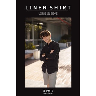 เสื้อเชิ้ต ลินิน คอจีน แขนยาว แขนสั้น Linen + Cotton shirt : black : CU PANTS