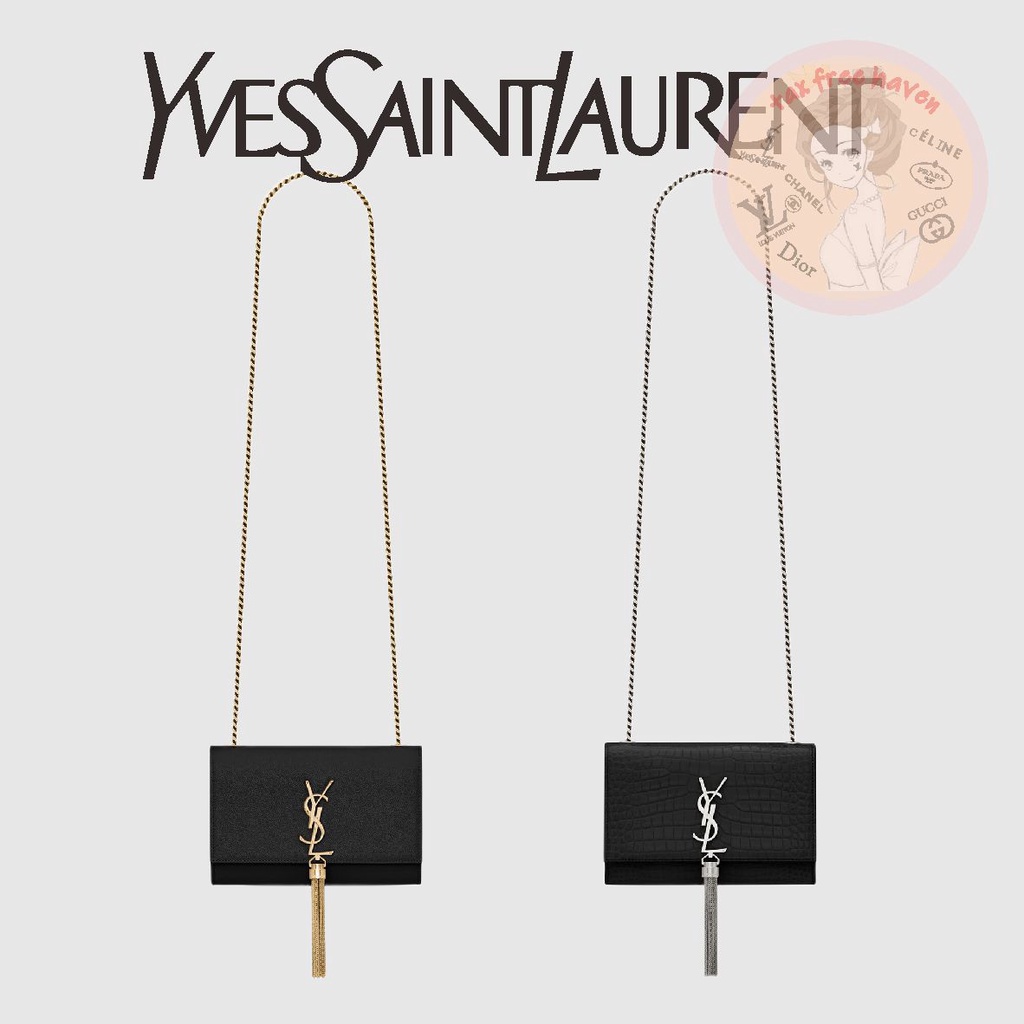 ราคาต่ำสุดของ Shopee 🔥 ของแท้ 100% 🎁YSL/Yves Saint Laurent แบรนด์ใหม่ KATE ขนาดเล็กพร้อมกระเป๋าพู่หนังลายนูนเม็ดกำมะหยี่