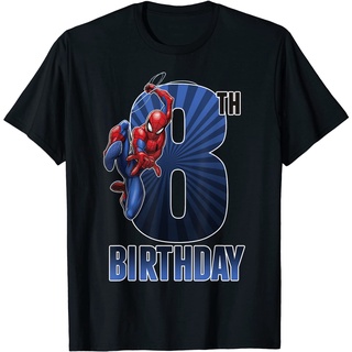 เสื้อยืด ผ้าฝ้ายแท้ ระบายอากาศได้ดี พิมพ์ลายกราฟฟิค Marvel Spider-Man Swinging 8th Birthday คุณภาพสูง