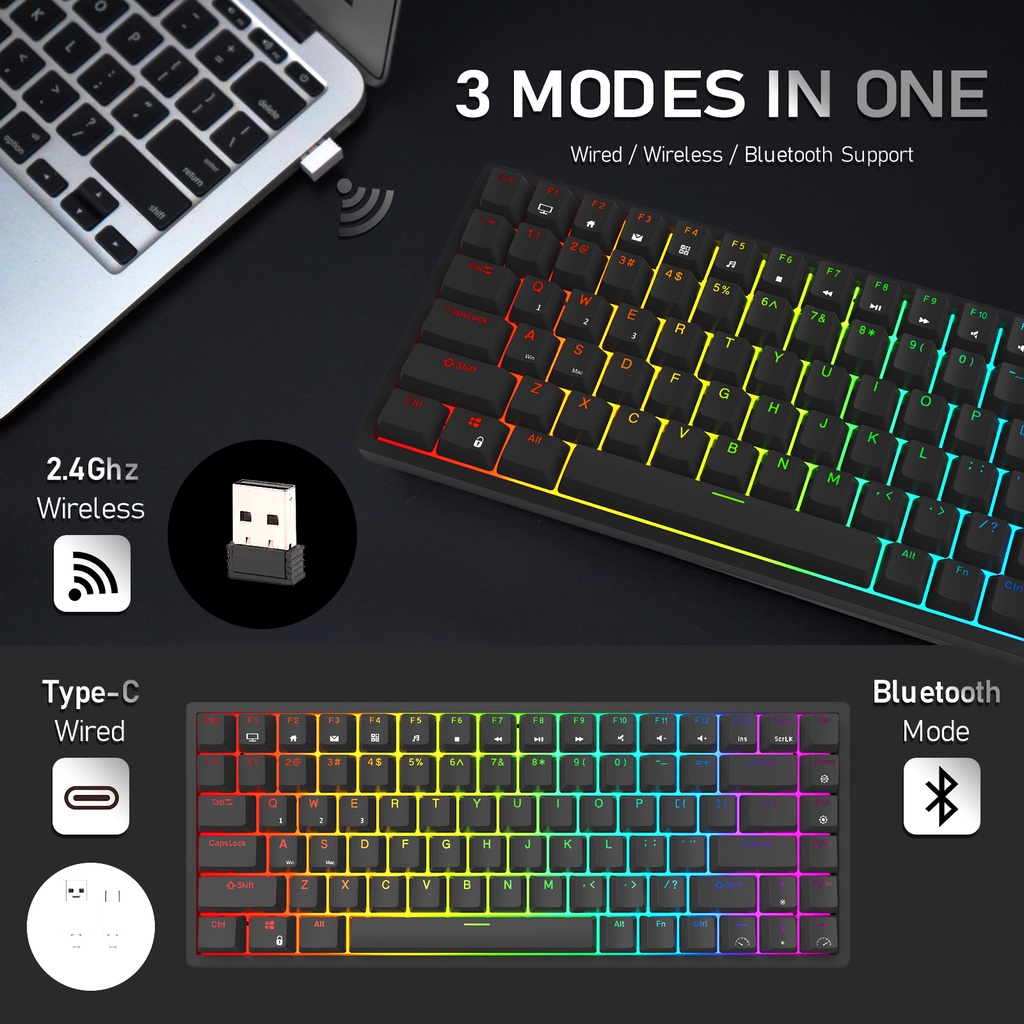 RK ROYAL KLUDGE RK84 Mechanical Keyboard 2.4Ghz Wireless/Bluetooth ...