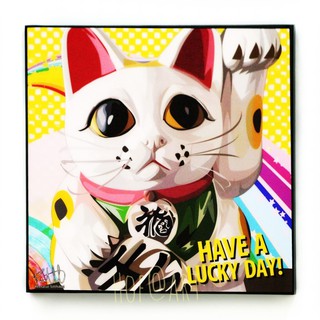 Maneki Neko แมวกวัก ญี่ปุ่น มาเนกิ เนโกะ Cat ความเชื่อเรื่องโชคลาภ รูปภาพ​ติด​ผนัง​ pop art แมว แต่งบ้าน ของขวัญ กรอบรูป