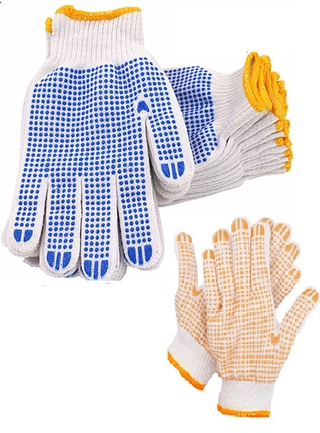 ถุงมือกันลื่น 1เเพ็ค10คู่ มีปุ่ม แบบผ้า ทำสวน  Cotton ทอเคลือบปุ่มกันลื่น จับโลหะ