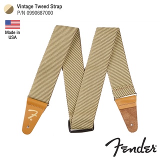 Fender® Vintage Tweed Strap สายสะพายกีตาร์ สำหรับโปร่ง/ไฟฟ้า/เบส กว้าง 2 นิ้ว ปลายสายหนังแท้มีโลโก้ Fender ** Made in US