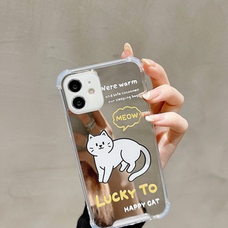 เคสโทรศัพท์มือถือแบบกระจก ลายแมว สําหรับ Iphone 12pro xsmax 11 14promax 13 678plus Xr