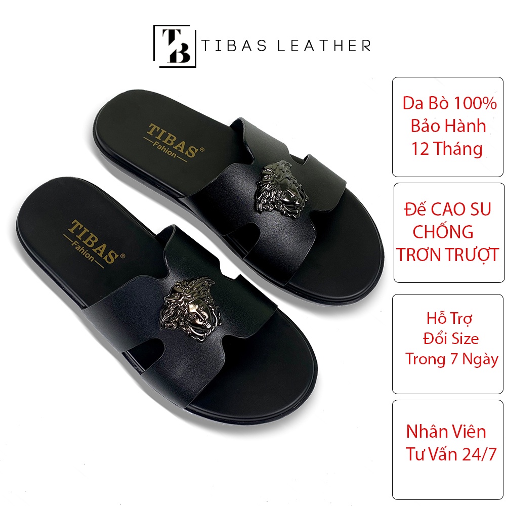 รองเท้าแตะหนังวัวรูปตัว H ของ Versace อ่อนเยาว์ สไตล์ TIBAS