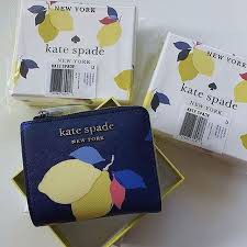 KATE SPADE  แท้ 💯% กระเป๋าสตางค์ KATE SPADE LEMON ใบสั้น สีน้ำเงิน พร้อมกล่อง