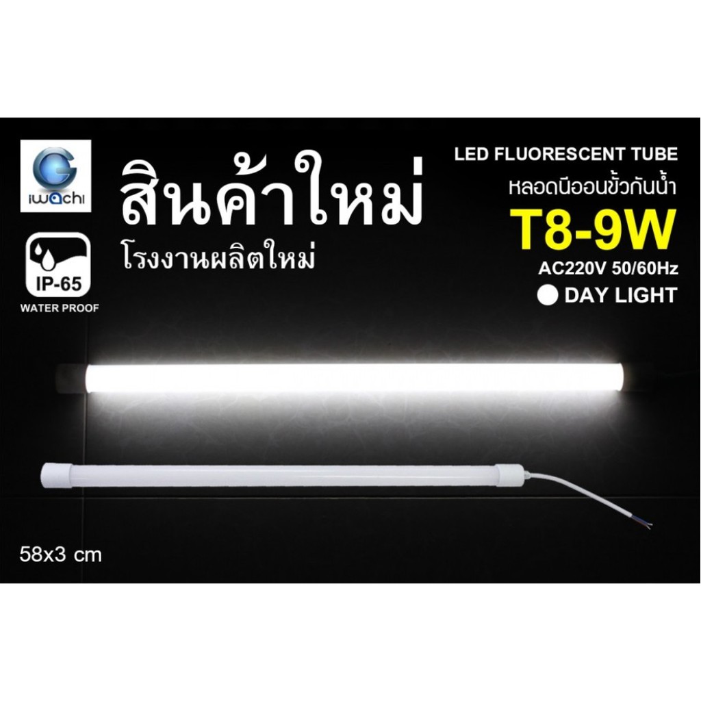 IWACHI หลอดนีออนสี ขั้วกันน้ำ รุ่นใหม่ LED T8 9W สีขาว