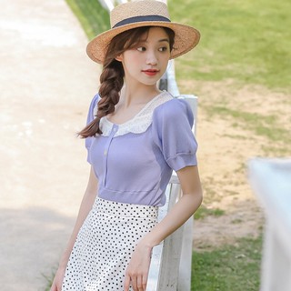 Lady Sweetie Lavender Top เสื้อแขนตุ๊กตาสีม่วงแต่งลูกไม้