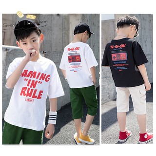 (พร้อมส่ง) ชุดเด็กโต เด็กอ้วน ชุดเซตเด็กผู้ชาย  (รุ่น GAMEING) เสื้อ+กางเกงห้าส่วน มีไซร์ 130-160