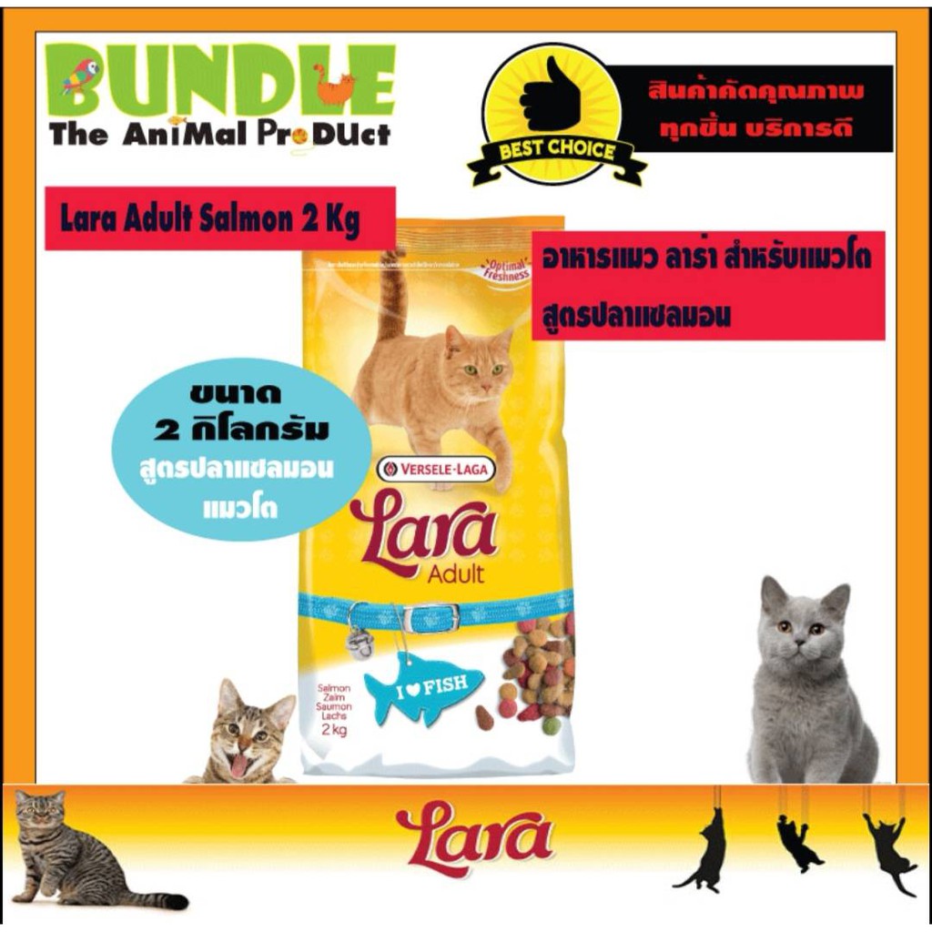 Lara Adult Salmon 2 Kg. อาหารแมวLara อาหารแมวลาร่า อาหารแมว สูตรปลาแซลมอน สำหรับแมวโตอายุ 1 ปีขึ้นไป
