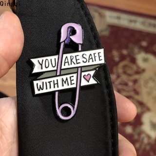 คลิปหนีบกระดาษ สีม่วง เข็มกลัด รูปหัวใจน้อย ป้าย You Are Safe with Me Lapel Pin Creative Gift Girl Kids