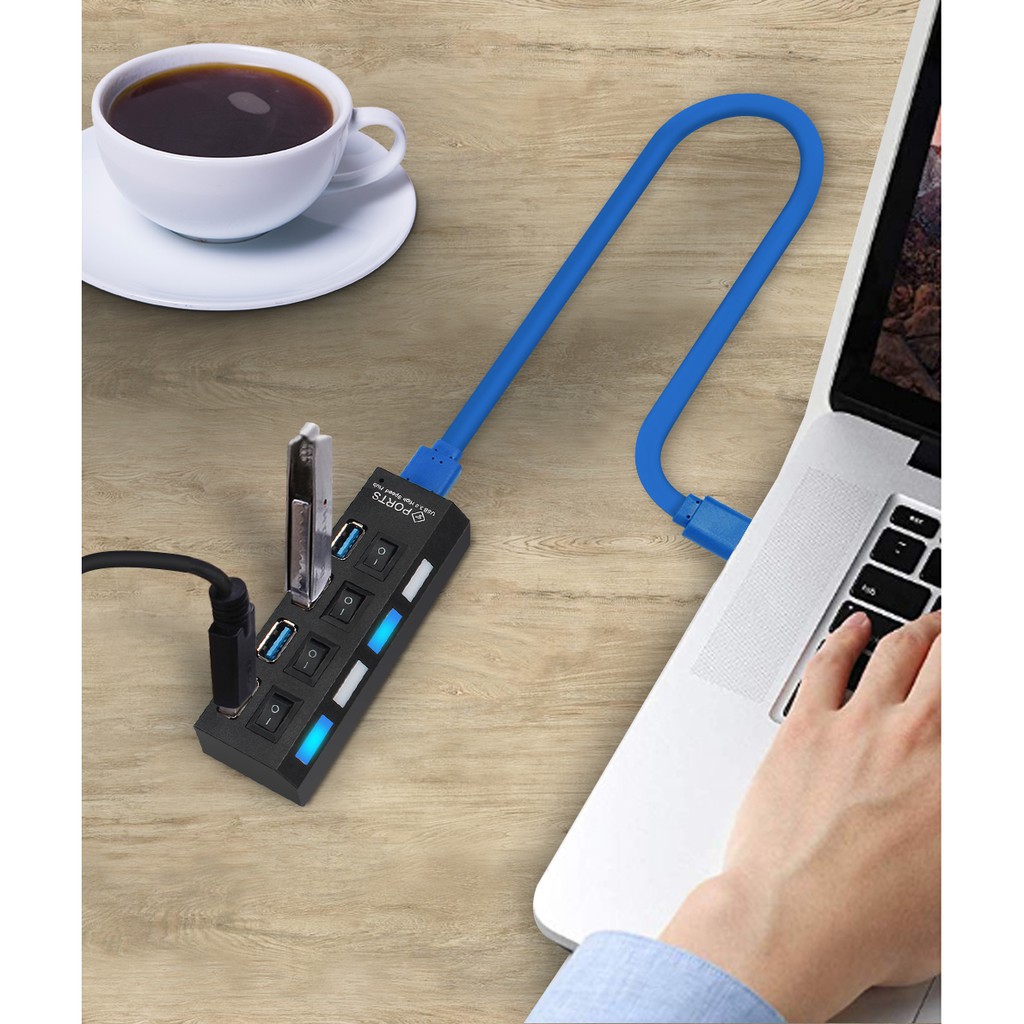 ช่องต่อUSB 3.0 Hub Combo Splitter 4 Port USB Speed  แบบ4ช่อง อุปกรณ์เพิ่มช่อง ยูเอสบี พร้อม ตัวอ่านการ์ด ON / OFF Switch