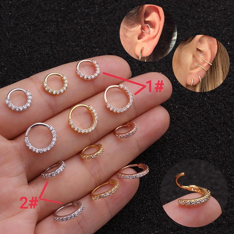 🇲🇾1/2 ชิ้นแหวนจมูกและจมูกปลอม & ต่างหู (EG5) zircon helix รอบต่างหูด้วยเพทายฝังไมโคร 假发环 耳钉 软