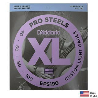 DAddario® EPS190 สายกีตาร์เบส 4 สาย วัสดุโลหะอัลลอยด์ ของแท้ 100% (Custom Light, 40-100) ** Made in USA **