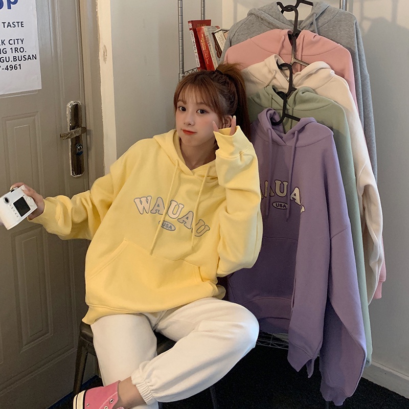 ส่งไวจากไทย SELLDA M-2XL เสื้อฮู้ด ลายพิมพ์ แขนยาว สไตล์เกาหลี โอเวอร์ไซซ์ สำหรับผู้หญิง