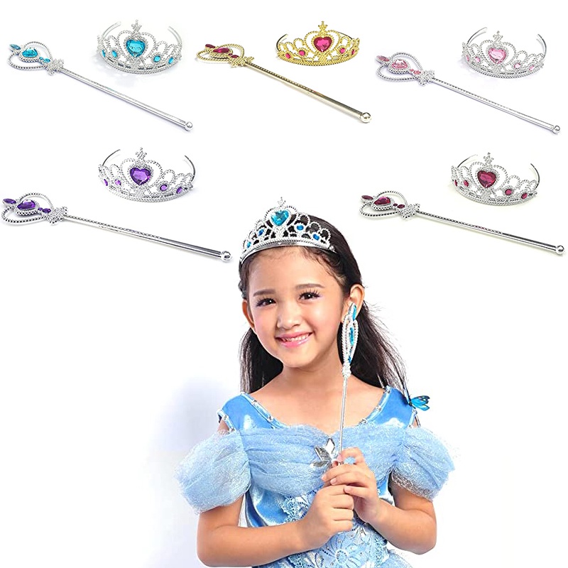 Frozen Girls Princess Elsa Crown Tiara และ Wand Set Prince และ Princess Birthday Party Crown และ Mag