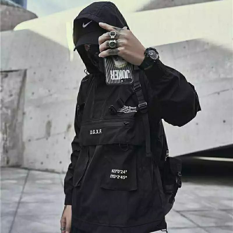 Techwear เสื้อแจ็คเก็ตสําหรับผู้ชายและผู้หญิงเสื้อแจ็คเก็ตมีฮู้ดฤดูใบไม้ผลิ Jacek Cagoule เสื้อแจ็คเก็ตกีฬาภูเขา