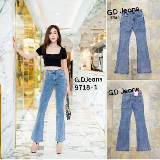 G.D.Jeans รุ่น 9718-1#กางเกงยีนส์ขายาวผ้ายืดทรงขาม้าสีออนทรงเรียบ