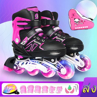 รองเท้าสเก็ต โรลเลอร์เบลด In-line Skate Roller PINK Skate Violet Free! Safety Set