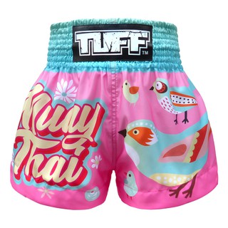 TUFF มวยไทย กางเกงมวยไทย สีชมพู ฟ้า ลายนก TUFF Muay Thai Shorts Pink Bird Collection