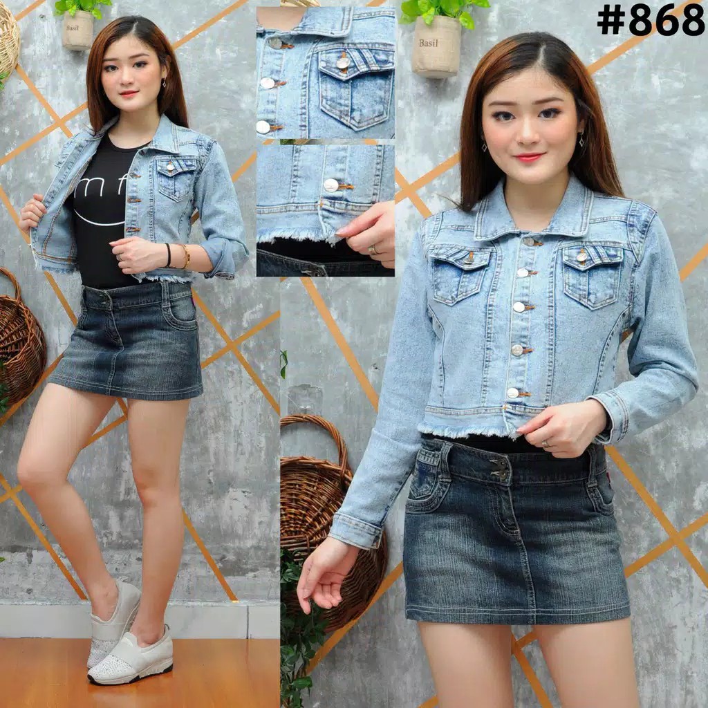 Asia Mode Rawis Crop Jeans Jacket / Crop Jeans Jacket / Rawis Jeans Jacket / Snow Wash Blue Jeans Ja