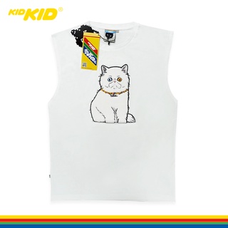 Kidkid(คิดคิด) เสื้อแขนกุด Limited Edition คิดคิด ลายแมวใหญ่ สีขาว