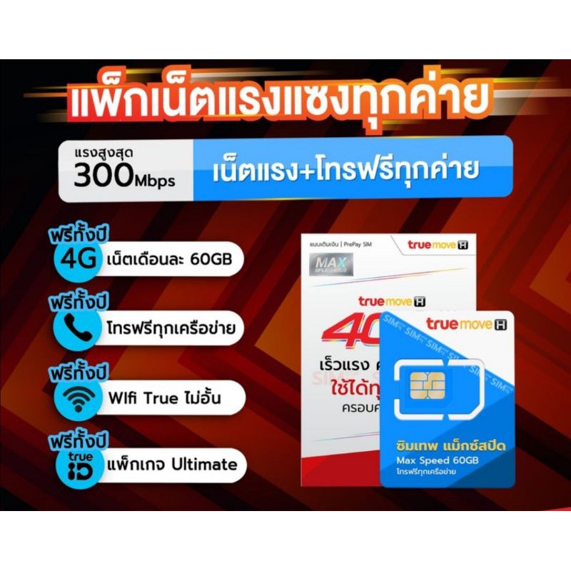 ซิม Max speed 60GB ความเร็ว​สูงสุด​300Mbps ราคา1275