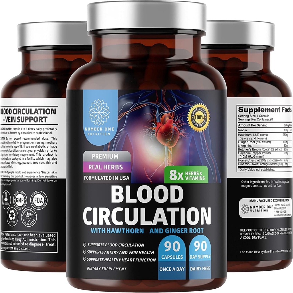 N1N Premium Blood Circulation Supplement 90 Capsules สนับสนุนการไหลเวียนเลือด อาหารเสริมระดับพรีเมี่ยมจากธรรมชาติ