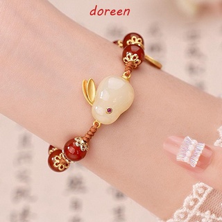 Doreen หยก กระต่าย สร้อยข้อมือ บุคลิกภาพน่ารัก กําไลมรกต สร้อยข้อมือโบราณ เครื่องประดับ ของขวัญ สีเขียว สไตล์เกาหลี สร้อยข้อมือ