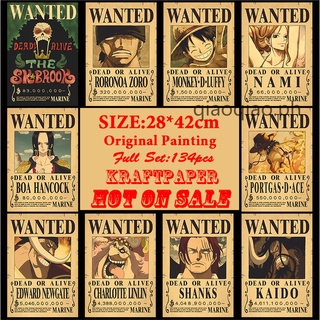 วอลล์เปเปอร์ One Piece Wanted!กระดาษคราฟท์! สติกเกอร์ติดผนัง ตกแต่งหอพัก บาร์ คาเฟ่