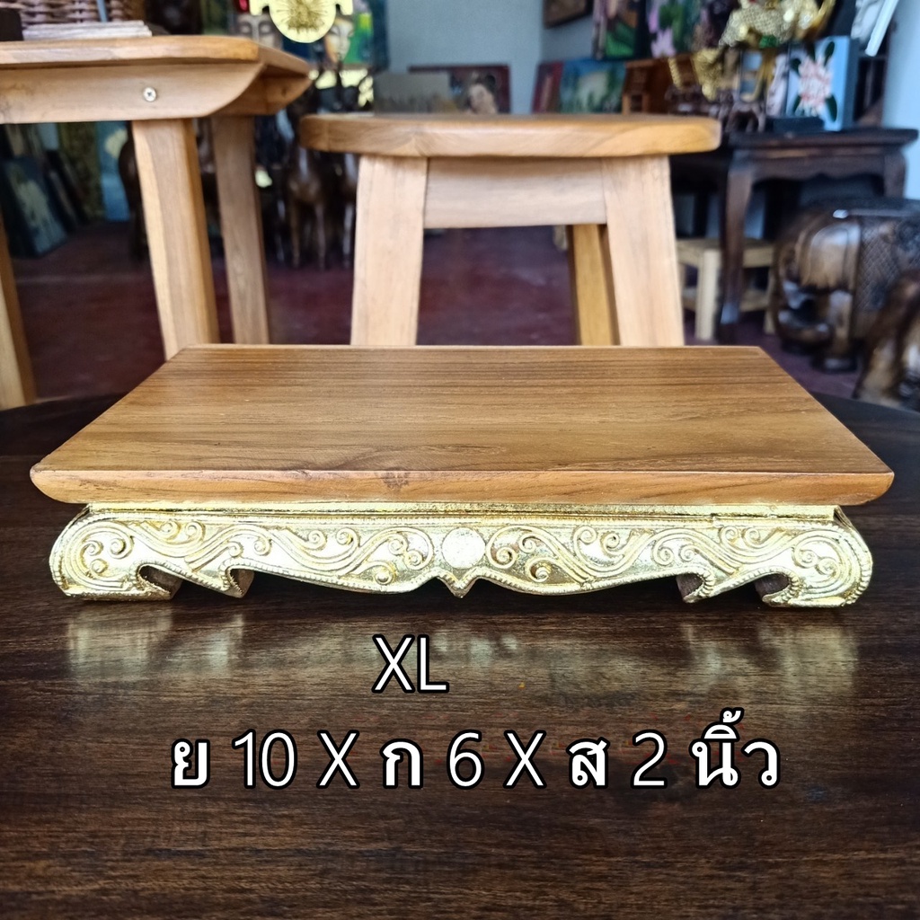 ฐานพระ ไม้สัก 4ขนาด ขาสิงห์ แต่งลายไทยปิดทอง ตั้งโต๊ะทำงาน หิ้งพระ โต๊ะวางพระ ราคา ถูกที่สุด ดีลบีเคเค แกลเลอรีภาพที่ 8
