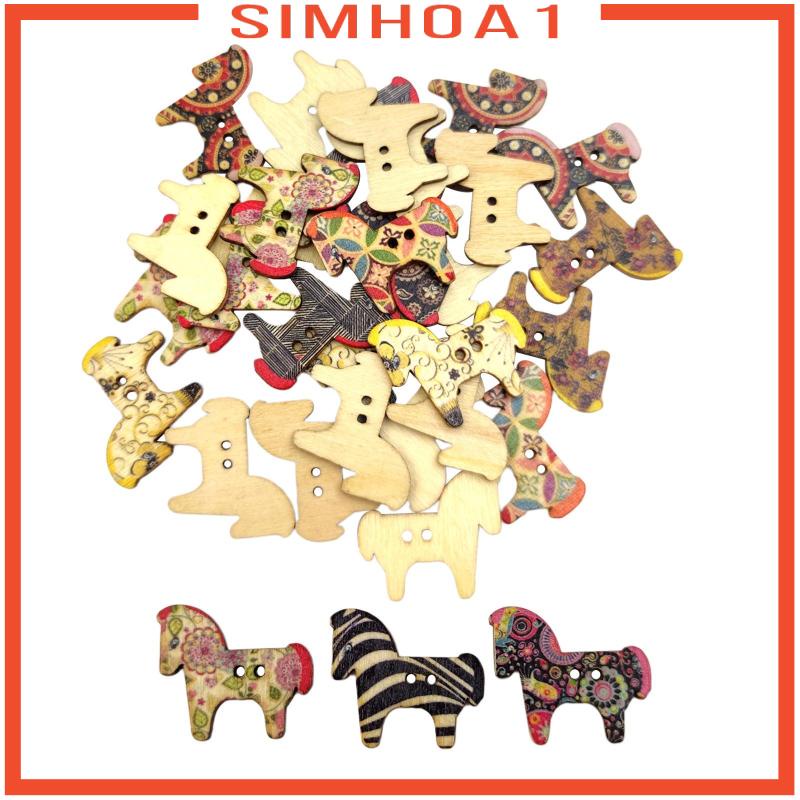 [SIMHOA1] 50Pcs Retro Animal Painting Wooden Buttons 2 Holes for Cloth Crafts Cat #2