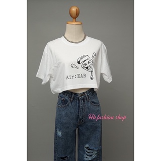 🌼ครอปแขนสั้น ยืดครอป  เสื้อสตรีทผู้หญิง เสื้อมินิมอล เอวลอย สีขาว สีม่วง
