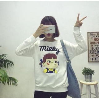 TJ เสื้อแฟชั่น คอกลม แขนยาว ลาย Milky สีขาว รหัสสินค้า MY52128 ขาว PA11