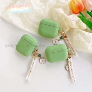 INPODS เคสซิลิโคน ลายดอกเดซี่ สีเขียวมิ้นท์ พร้อมจี้ห้อย สําหรับ AirPods 2 12 Pro 1 2 3 Pro Pro2 3 Pro2