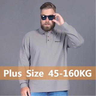 【Plus Size】เสื้อยืดโปโล แขนยาว คอปก ทรงหลวม ขนาดใหญ่ สีพื้น สําหรับผู้ชาย