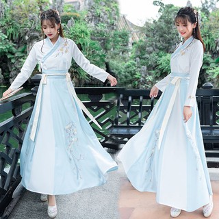 👑ชุดจีนโบราณ👑hanfu ชุดเข้าเซท Hanfu ชุดฤดูร้อนนักเรียนหญิงที่ดีขึ้นชุดกระโปรง hanfu ช่วงเอว