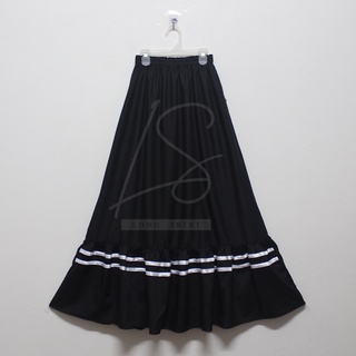 SK-A92 Long Skirt กระโปรงผู้หญิง รุ่นระบายล่าง แต่งแถบ 2เส้น กระโปรงผ้าพื้น ใส่เอวยางยืด ความยาว 38นิ้ว