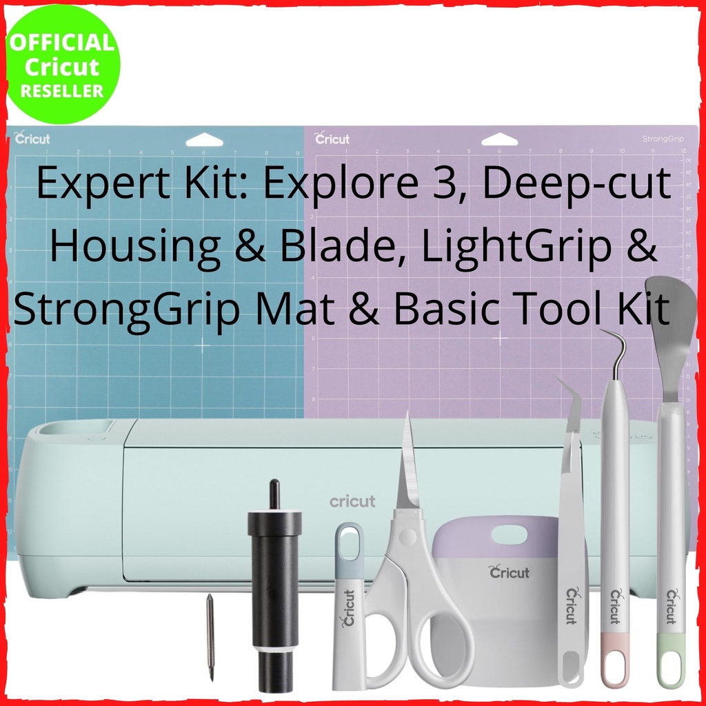 Cricut Explore 3 Expert(Explore 3, ที่อยู่อาศัยและใบมีดแบบตัดลึก, LightGrip, ชุดเครื่องมือพื้นฐานที่