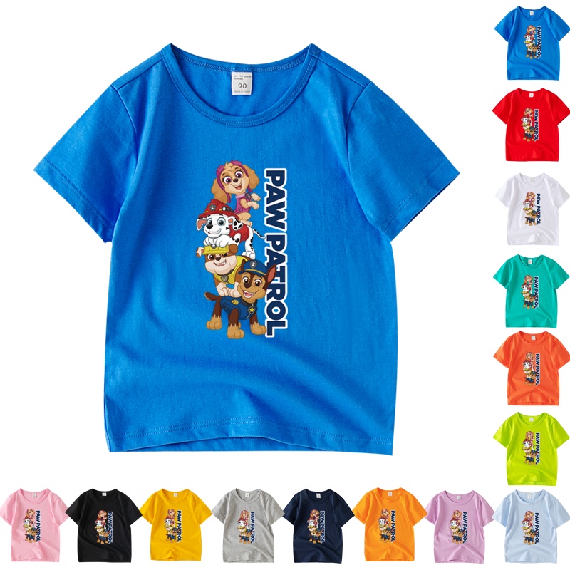 เสื้อยืดแขนสั้น คอกลม ผ้าฝ้าย 100% พิมพ์ลายการ์ตูน Paw Patrol 8 สี สําหรับเด็ก AAA009