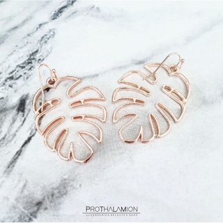 Monster Pink Gold Hook Earrings : ต่างหู ตุ้มหู ใบไม้ สี Rose Gold