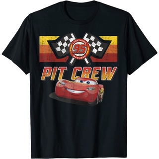 ROUND คอลูกเรือเสื้อยืด พิมพ์ลาย Disney Pixar Cars McQueen Pit Crew สีแดง-4XL