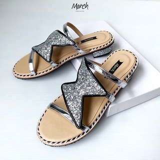 MarchShoes Bolt Sandals รองเท้าแตะกากเพชร รูปสายฟ้า แบบสวม ตกแต่งด้วยขอบหนัง มีพื้นยางกันลื่น