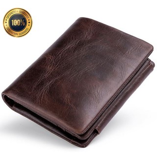 Prisco กระเป๋าสตางค์หนังวัว ของแท้ มี serial number ทุกชิ้น - สีน้ำตาลเข้ม Genuine leather wallet กระเป๋าสตางค์ผู้ชาย