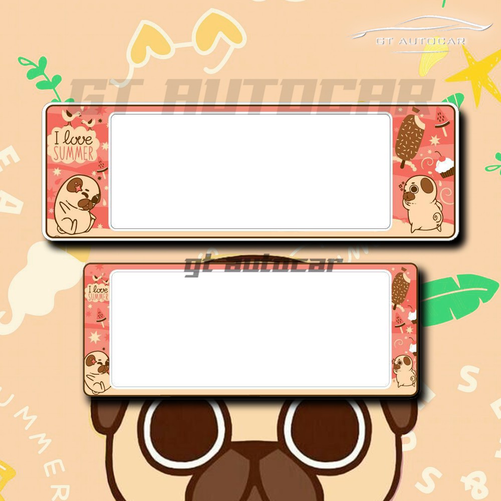 🔥 Puppy pug 🔥 กรอบป้ายทะเบียนรถยนต์กันน้ำ ลาย Puppy pug dog