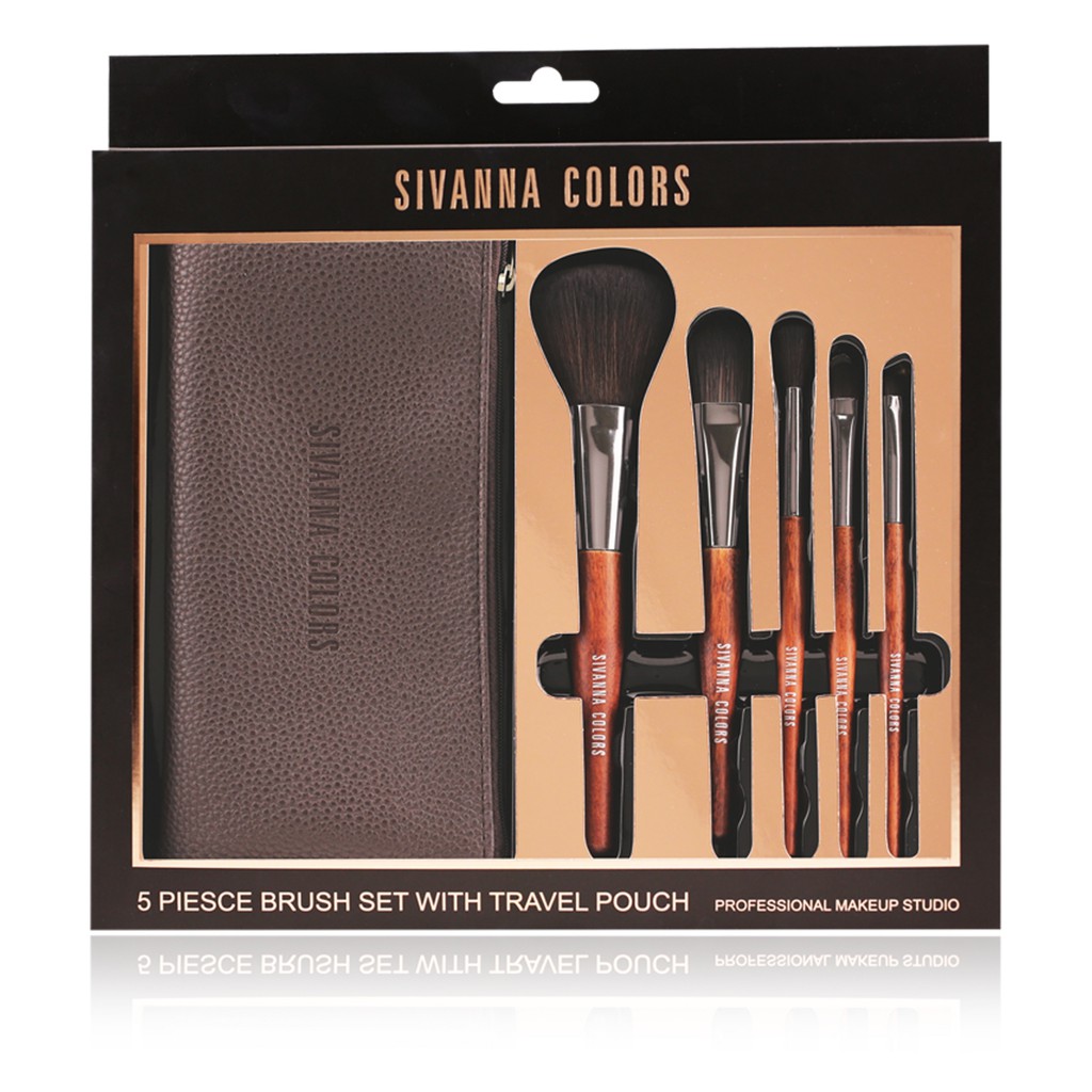 SIVANNA COLORS 5 PIESCE BRUSH SET WITH TRAVEL POUCH BR-1708