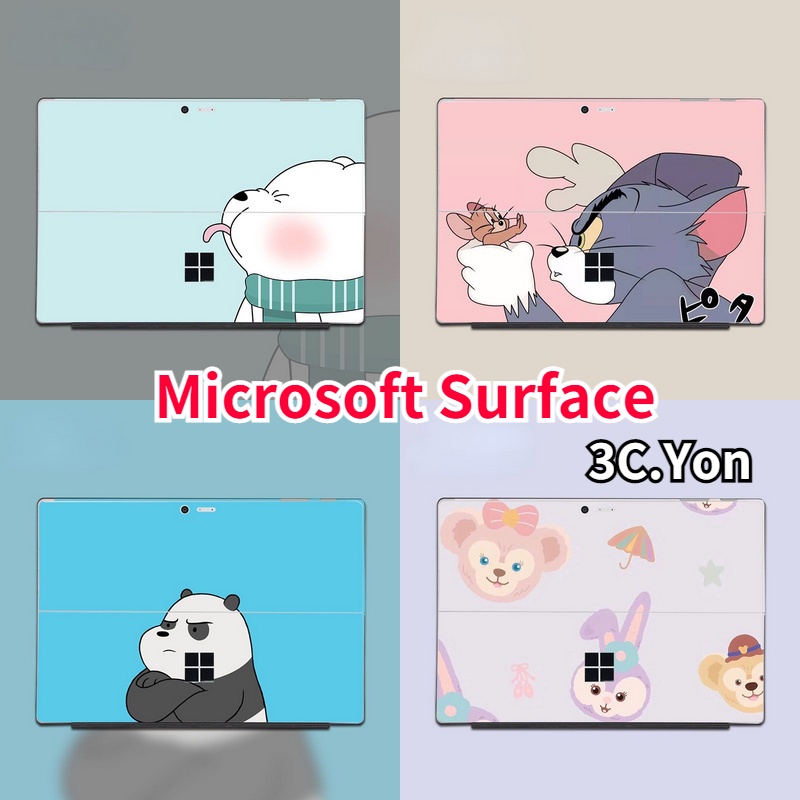 สติกเกอร์การ์ตูนน่ารัก Microsoft Surface Go 3 Go 2 Surface Pro 8 9 7 6 5 4 3 2 X RT หมี แมว ด้านหลัง แท็บเล็ต ผิวหนัง พร้อมฟิล์ม 4 ขอบ ป้องกันรอยขีดข่วน HD พิมพ์กันน้ํา ป้องกันลายนิ้วมือ