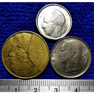 เหรียญ​ต่างประเทศ​ เบลเยี่ยม​ Belgium, ชุด​ 1,1,5 Franc, ยุค​ Baudouin I, ใช้แล้ว, # 424